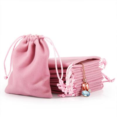 China Custom Luxury Drawstring Bag Folding Pink Gray Storage Velvet Cosmetic Display Pouches Wedding Gift Jewelry Drawstring Bag for sale