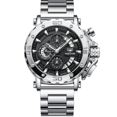 China JY-mail Date Nektom 8229G Automatic Chronograph Steel Band Fashion Design Single Dial Men High Quality Digital Watch for sale