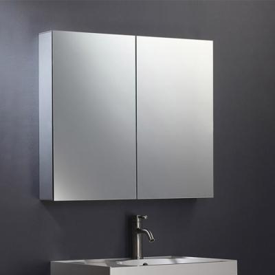 China Modern Design SS Waterproof Bathroom Double Door Illuminated Mirror Cabinet Medicine With LED for sale