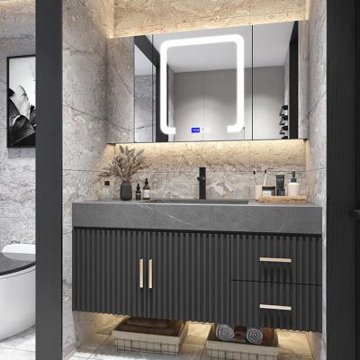 China 2021 Environment Friendly Luxury Bathroom Hanging 3 Mirror Doors Cabinet 80cm Bath Room Mirror Light 1 Wash Basin Vanity Set With Sink for sale