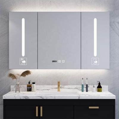 China 2021 Newest Arrival 3 Doors Turkey Waterproof Wall Mount Bathroom Room Furniture Touch Screen Medicine Cabinet LED Mirror Cabinet for sale