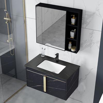 China Factory Wholesale Eco-friendly Bathroom Foshan Water Proof Mirror Waterproof Aluminum Storage Cabinets With Vanity Sink Set In Luxury Hotel for sale