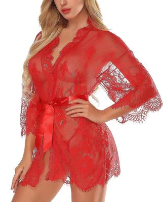 China Women Breathable Sexy Transparent Sleepwear Pajamas Lace Lace Night Wear for sale