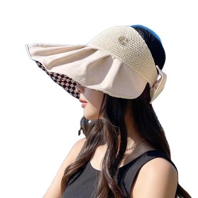 China Wide Brim Knitted Adjustable Back Cap Outdoor Sports Patchwork Closure Bow Visor Summer Sun Breathable Hollow-out Lady Hat for sale