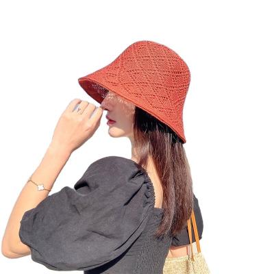 China Japan and Korean style hollowed-out diamond lattice bucket hat women spring and summer folding Japanese style sun protection fisherman hat basin hat for sale