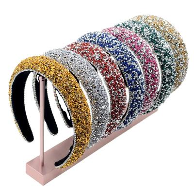 China Bling Hair Decoration Bling Baroque Hair Accessories Sponge Headband Diamond Wide Brimmed Hair Band for sale