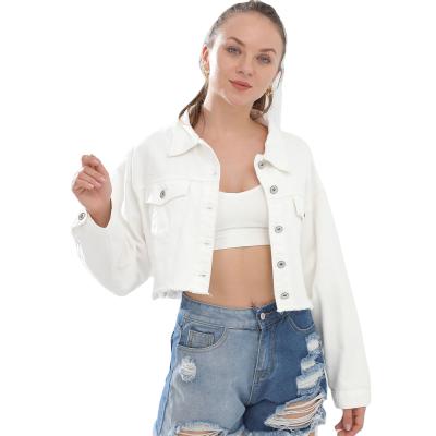 China Vintage Breathable Jean Jacket White Casual Long Sheath Lady Denim Jacket Slim Short Coat Outerwear for sale