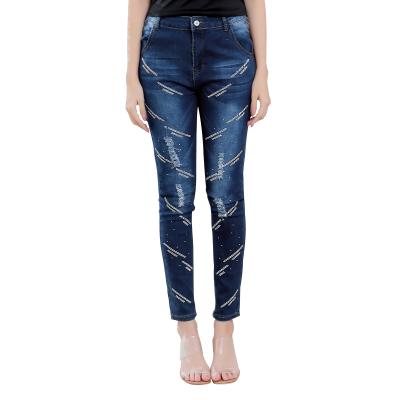 China Wholesale Colored Fade Proof Skinny Fashion Blue Ripped Shinny Fringed Shaping Jeans Women for sale