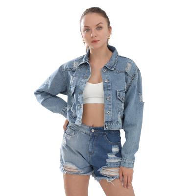 China Casual Solid Jean Jackets New Fashion Button Hole Female Shorts Breathable Denim Cropped Jacket Pockets Solid Coats for sale