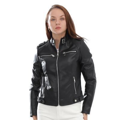 China Spring And Autumn New Women Leather Jacket Fashion Women Zipper Jacket Waterproof Thin Locomotive Black for sale