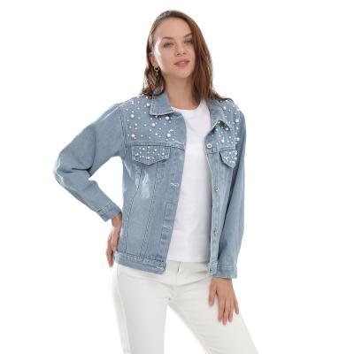 China New Fashion Breathable Long Sleeve Denim Jacket Women Bead Coat Denim Jacket Personality Fashion Denim Jacket Autumn Women for sale