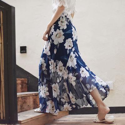 China Women's Vintage Anti-Static Chiffon Long Long Net Yarn Net Skirts Floral Print Floral Dress Tulle Skirt for sale