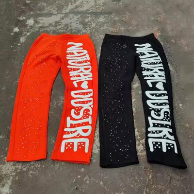 China Custom Strass Puff Druck Schweißhosen Jogger Vintage Säure Waschen Flared Sweatpants Männer zu verkaufen