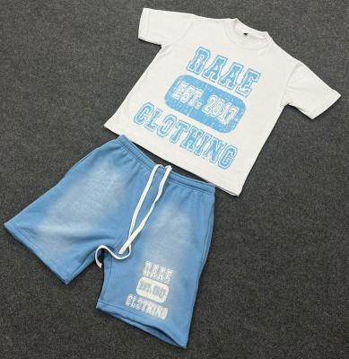 China Erwachsene 2 Stück T-Shirt und Shorts Set Custom 100% Baumwolle Sommer Trainer Anzug Schweißanzug zu verkaufen