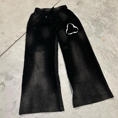 China Spring Season Men's Rhinestone Pants Custom Oversized Acid Washed Cut and Sew Sweatpants for sale