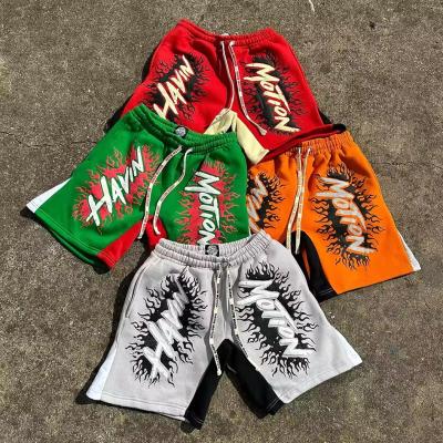 China Op maat gemaakte katoenen streetwear jogger baggy zure wassing bladerdeegprint casual grote maten sweatshorts Te koop