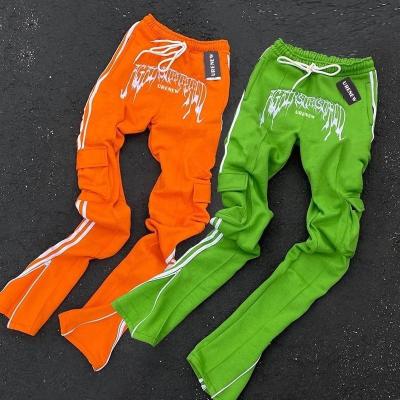 Chine Pantalon en coton élargi pour hommes femmes Poches fermeture à glissière Pantalons de chargement empilés Pantalon à rayures élargies à vendre