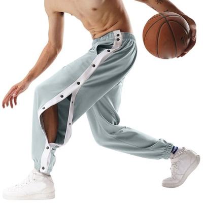 China Custom Men's Side Buttons Striped Basketball Training Polyester Open Leg Sweatpants for sale