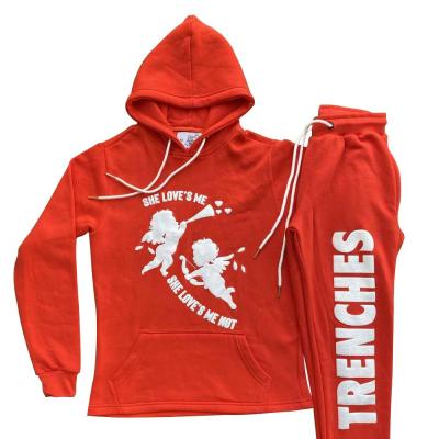 China Hoodies Unisex Silk Screen Printed Tracksuit Mens Sweatshirt 3D Puff Print Hoodie Tracksuit for sale