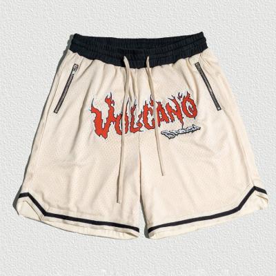 China Vintage Embroidery Polyester Gym Basketball Breathable Mesh Shorts With Drawstring for sale