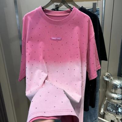 China 250Gsm Mens Rhinestone T Shirts Unisex Cotton T Shirt With Vintage Wash Oversized Fit In Pink Acid Wash for sale