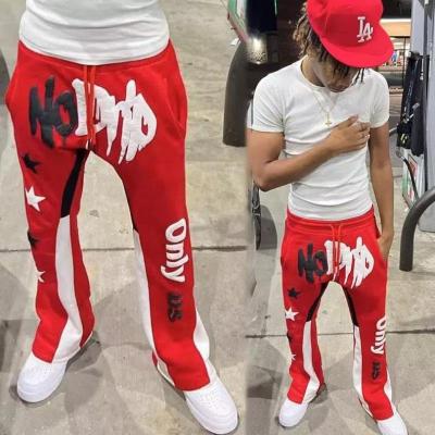 China Red Flare Sweatpants For Men Anti-Static Joggers Track Sweat Pants Vintage Style Puff Printing for sale