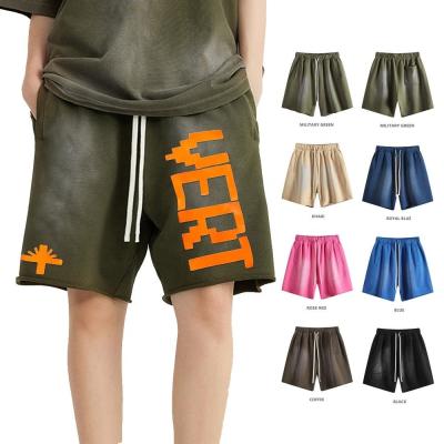 China pantalones cortos de lavado con ácido hombres mujeres verano 440G Peso pesado Gradiente Monkey Wash Medio pantalones cortos en venta