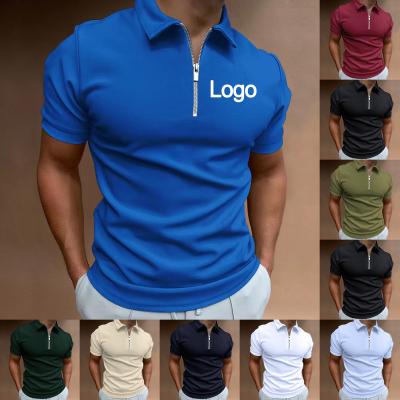 China Customized Labels Men's Polo Shirt Breathable Polyester Spandex Zipper Short Sleeve Tops for sale