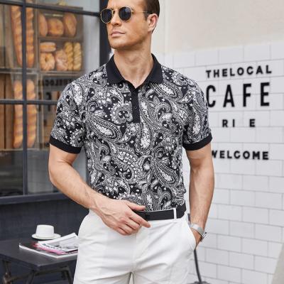 China Knitted Fabric Custom Mens Slim Fit Paisley Polo T Shirts Floral Print Shirt MACTING for sale