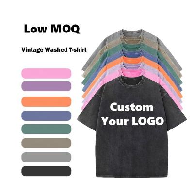 China Tipo de patrón sólido o personalizado camisetas masculinas lavado con ácido soporte vintage logotipo personalizado en venta