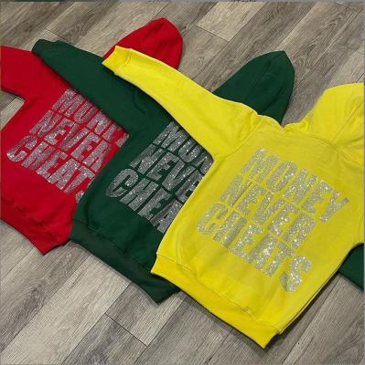 China 800 Grams Fabric Weight Hoodies Custom Oversized Polyester Cotton Bling String Hoodie for sale