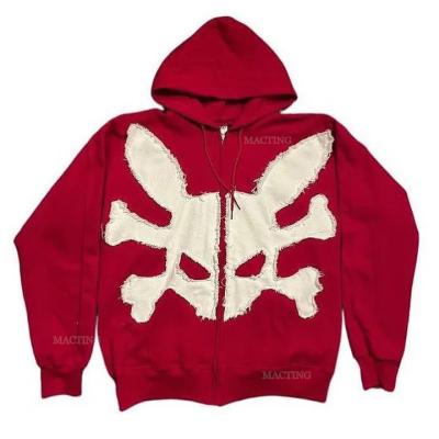 China Cotton French Terry Embroidery Acid Wash Vintage Unisex Distressed Patch Applique Hoodies for sale