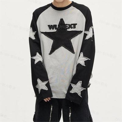 China Custom Logo Applique Patchwork Embroidered Long Sleeve T-shirt for Casual Daily Life for sale