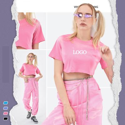 China 2024 Sommer Säure Waschen verblasst heiß sexy Crop Top Frauen T-Shirt mit individuellen Etiketten zu verkaufen