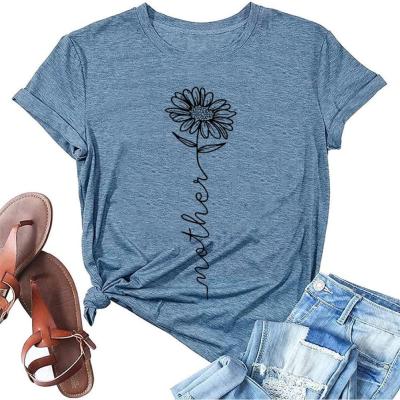 China T-shirts de impresión por transferencia de calor para mujeres madres de verano mamás girasol flores casuales en venta