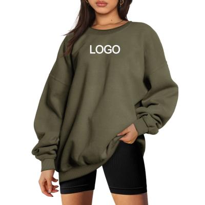 China Stil Casual Solid Damen Übergroße Leichtbau Baumwolle Polyester Sweatshirt Crew-Hals zu verkaufen