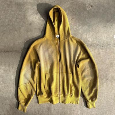 Chine Vintage Sun Fade Acid Wash Waffle Tricot Hoodies pour S-6XL ou vêtements de rue personnalisés à vendre