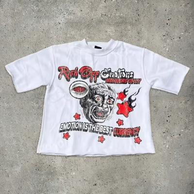 Cina Hip Hop Dtg Stampa ritagliata grafica T-shirt T-shirt Squadra Collo Acido Lavaggio Sole sbiadito Afflitto in vendita