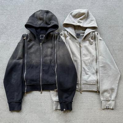 Chine Triple fermeture à glissière sur mesure Poids lourd Français Terry décoloré Acide Wash Hoodie à vendre