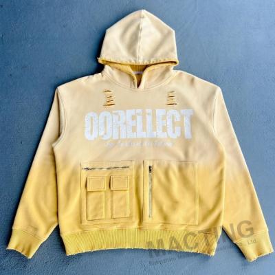 Cina Abbigliamento da strada personalizzato Pesante 500 grammi 100% cotone Acido Lavaggio solare sbiadito Zip Up Hoodie Uomini con tasche di cerniera in vendita