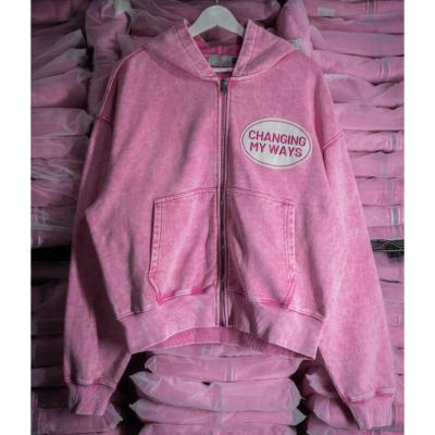 Cina Patch di ricamo rosa su misura lavato con la neve, ricamato con abito a maglia, peso pesante, calzatura a scatto, spalla a caduta, 100% cotone, felpa con zip. in vendita