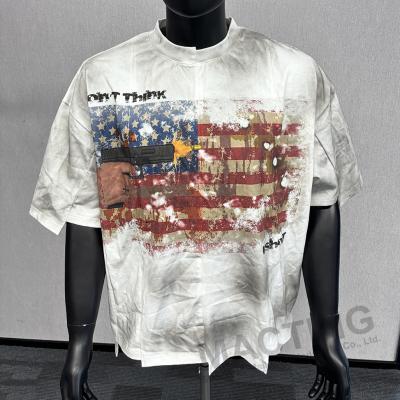 China Custom Streetwear Painel de bloco de cor Cosido T-Shirt Boxy Distressed Homem Sol Fade Tee Patchwork à venda