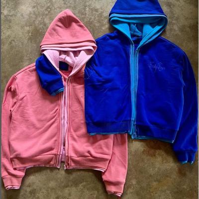 Китай Custom Hoodies Heavy Weight Cotton French Terry Cropped Boxy Double Three Layers Zipper Hoodie for Men продается