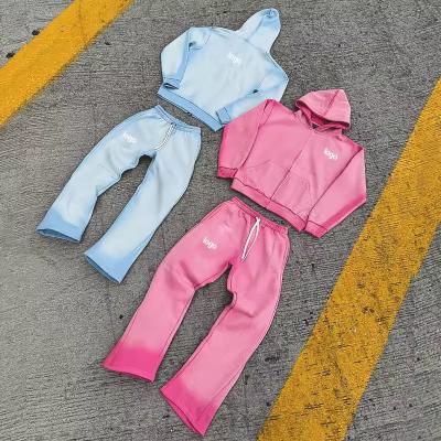 Cina Custom Vintage Jogging Set Zip Up Acid Wash Tracksuit SweatsuitsHoodie and Flared Sweatpants Track Suit for Men in vendita