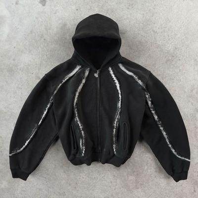 Chine Hoodie à rayures personnalisées 100% coton, fermeture à glissière, poids lourd, boîtier ajusté à vendre