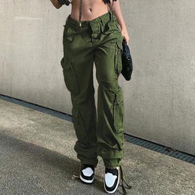 Cina Custom Vintage High Waist Streetwear Pockets Trousers Baggy Casual Ladies Parachute Sports Cargo Pants for Women in vendita