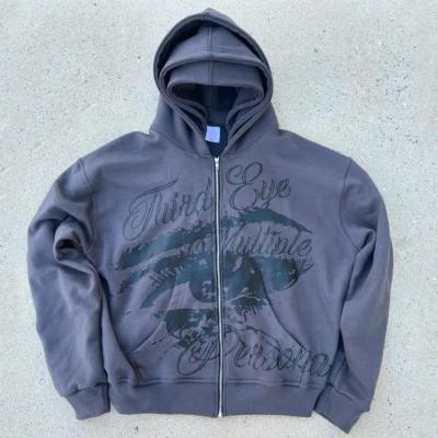 China Logotipo de impresión de pantalla personalizado 100% de algodón Francés Terry Hoodie de gran tamaño Casilla recortada con cremallera Triple Hood Hoodies para hombres en venta