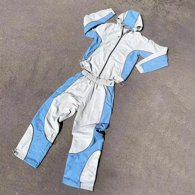 Cina Custom Sweatsuit Embroidery Zip Up Jacket Jogger Sets Color Block Nylon Sweat Pants Windbreaker Tracksuit for Men in vendita