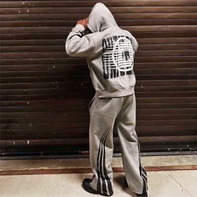 China Custom Screen Print Rhinestone Tracksuits Zipper Acid Wash Sweatsuit Vintage Hoodie Track Sweatpants and Hoodie Set for Men zu verkaufen