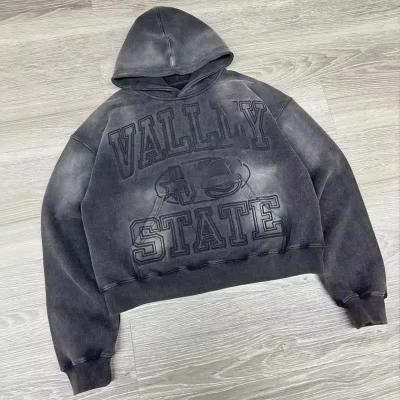 Cina Produttori di abbigliamento Oem Pullover cotone Sole sbiadito abbigliamento da strada di grandi dimensioni Vintage Acid Wash Distressed Hoodies ricamati in vendita